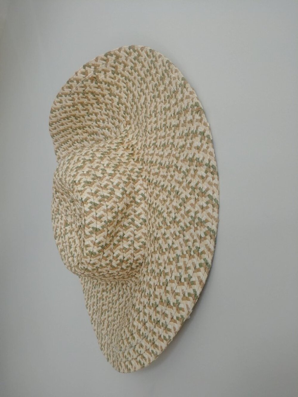 Floppy wide brim 100% paper woven straw hat cream tan brown green - Picture 6 of 14